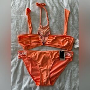 Ninety Six Degrees Coral Bikini with Floral Embroidery